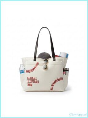 Embroidered Canvas Tote Bag Baseball Softball Mom X-Large with Pockets Zipper